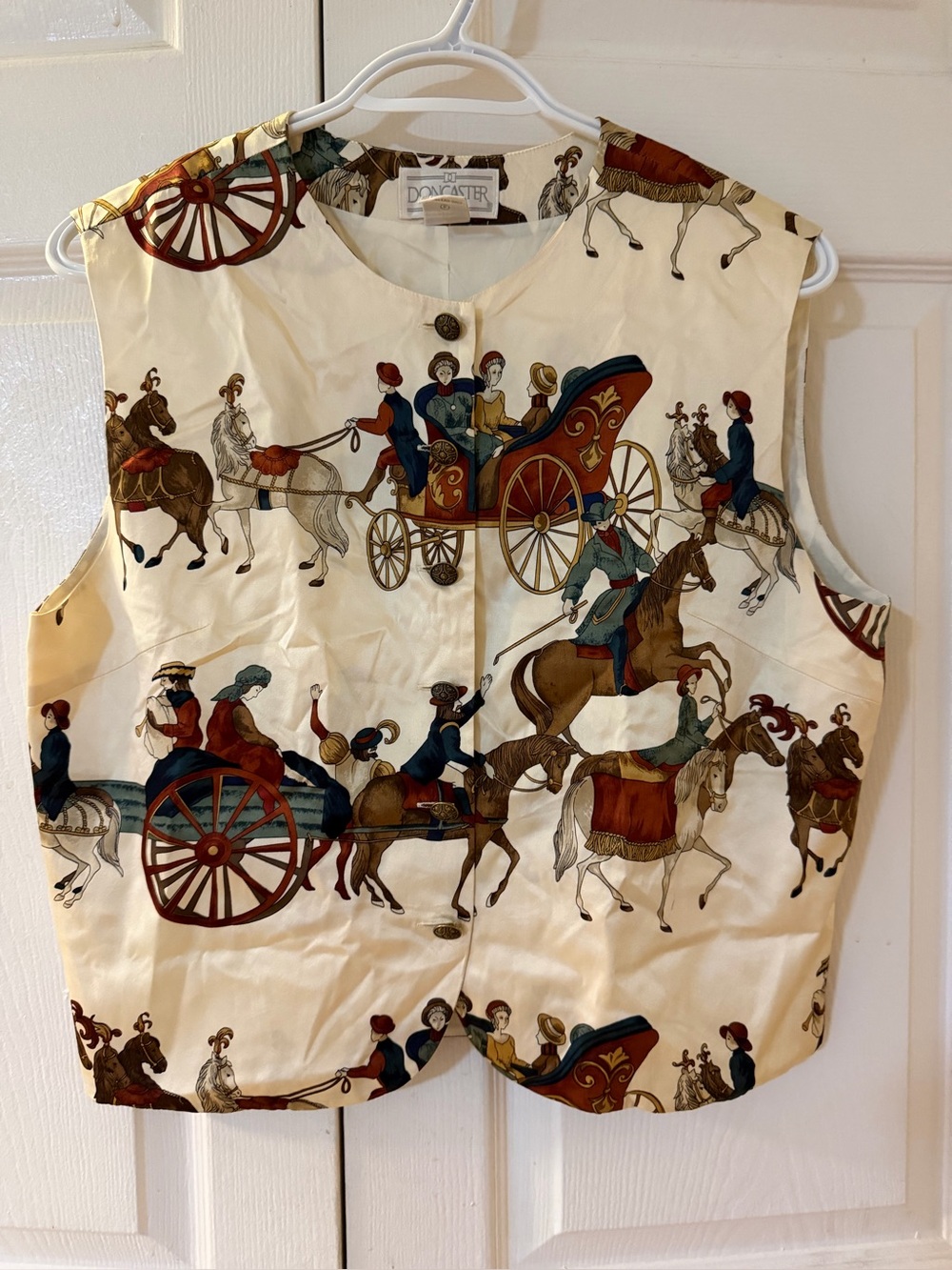 Doncaster Silk Vest in Cream with Brown & Navy Equestrian Motif